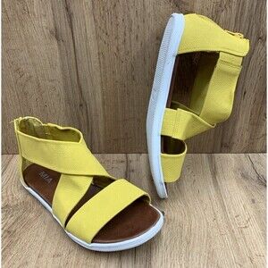MIA Shoes Deana Cross Strap Flat Sandals Women's Size 8.5 M US Yellow Leather